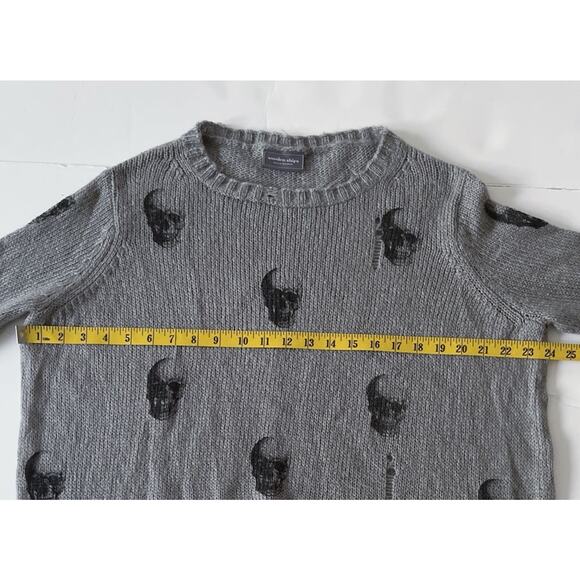 Wooden Ships Distressed Skull Sweater Women XS Gray Boxy Mohair Wool Goth Cozy - Picture 5 of 11